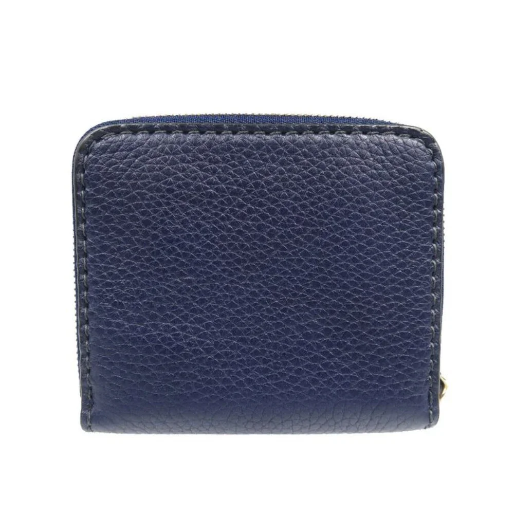 Christian Dior Bee Leather Gold Hardware Navy Blue Bifold Wallet 1128